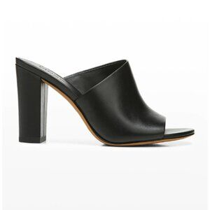 Vince Hanna Block Heel Slide Sandal in Black Leather